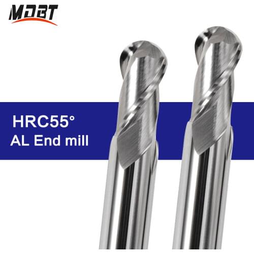 2 Flute Ball Nose End Mill HRC45 55 Tungsten Carbide Cutter CNC Router Bit Milling Tool For Aluminum Acrylic Wood Copper Plastic