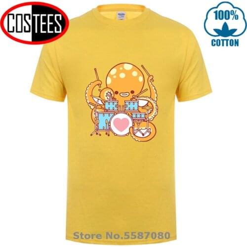 Cutie Octopus Drummer T shirt men Kawaii Drumming Octopus T-shirt Boys Cute Cuttlefish Lover gift tee shirt The 90s New Clothing