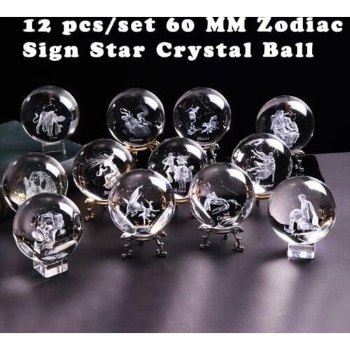 12 pcs Clear 3D Zodiac Sign Star Set Crystal Ball Laser Engraved Glass Sphere Crystal Craft Home Decor Birthday Gift Ornament