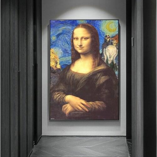 Canvas Painting Wall Art Mona Lisa Starry Sky Posters and Prints Wall Pictures for Living Room Home Decoration Canvas Painting