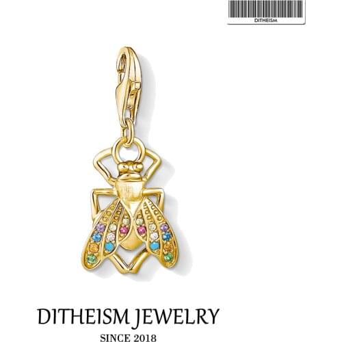 Fly Pendant Charm 925 Sterling Silver Golden With Coloured Stones Fit Necklaces Bracelet 2021 New Fine Trendy Jewelry Acceceries