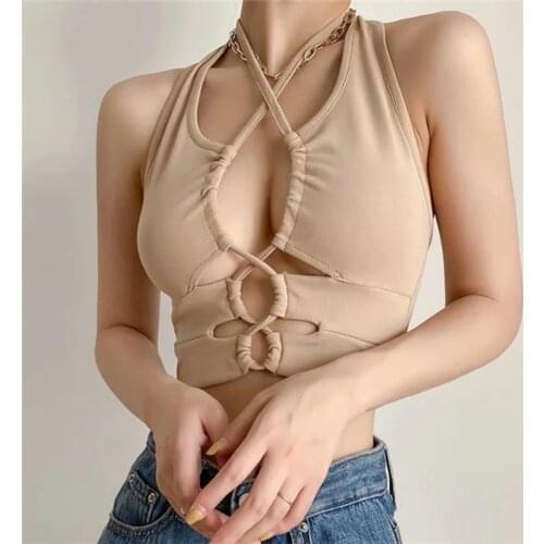 2021 Summer New Womens Camisole Sexy Hollow Hair Short Sleeveless Basic Crop Topstemperament Em