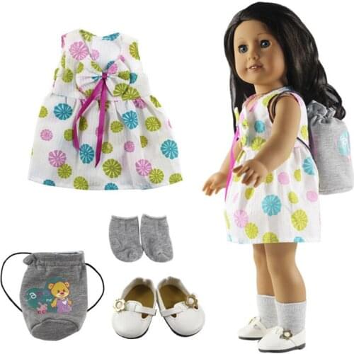 Hot sell! 1 set Leisure handmade dress clothes outfit Princess skirt for 18"American Doll+Shoes+Bag+Socks L18