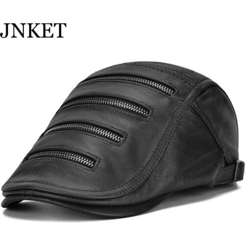 JNKET New Fashion Mens Winter Hat Cowhide Peaked Cap Casual Duckbill Cap Windproof Hat Casquette Gorras