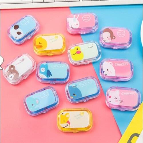 Cartoon Contact Lens Cases with Mirror Cute Contact Lens Box Square Women Girls Travel Contact Lenses Kit Container Case