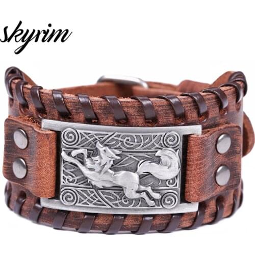 Skyrim Viking Teen Wolf Totem Indian Bracelet Jewelry Fashion Accessories Vintage Men Amulet Wristband Genuine Leather Bangles