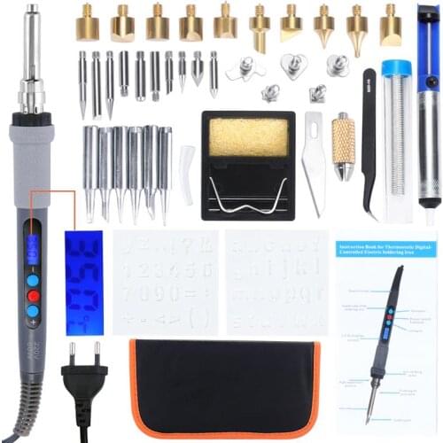 42Pcs Burning Kit Digital LCD Display Pyrography Engraving Soldering Kit Thermostatic Digital-Controlled Pen Set Wood Craft Tool