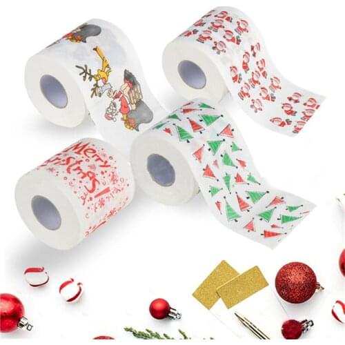 New Christmas Roll Paper Printed Santa Claus And Elk Hot New Reindeer Christmas Toilet Paper Tissue Christmas Decorations