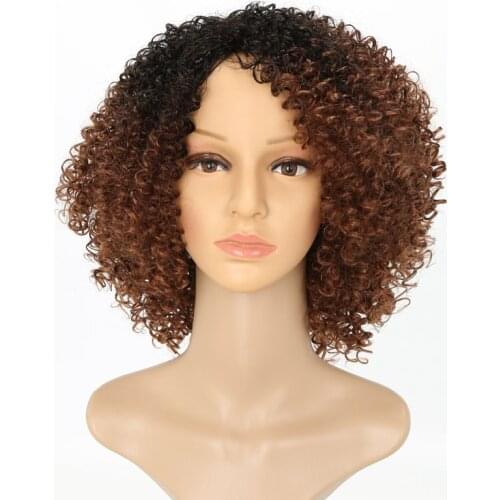 Luxury For Braiding Heat Resistant Fiber 14" Ombre Brown Color Afro Kinky Curly High Temperature Synthetic Wigs