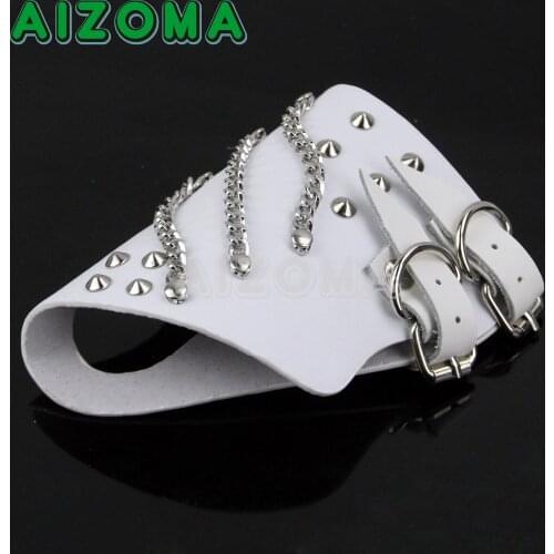 Unisex Men Women White Motorcycle Biker Glove 1pcs Left Hand Artifical Leather Cool Punk Glove Protector Stud Chain Glove