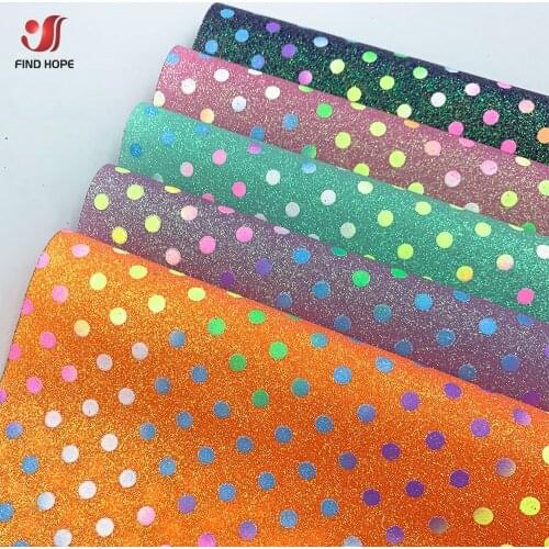Iridescent Vinyl With Polka Dots Sewing PU Faux Leather Fabric For DIY Making Brooch Bow Earring Craft Accessories Decor