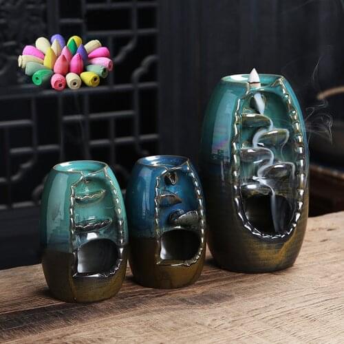 Handicraft Mountain River Incense Holder Ceramic Backflow Waterfall Smoke Incense Burner Censer Holder With 10Cones Home Decor