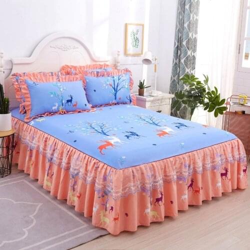 Princess Lace Edge Bed Sheet Non-slip Fitted Sheet Cover Sanding Bedspread with Elastic Band Single Double Bed Dust Ruffle