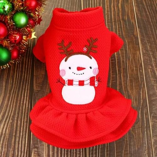 Christmas Red Dog Dress Autumn Winter Snowman Dogs Skirt Princess Style Pomeranian Bichon Puppy Xmas Cat Dresses XS S M L XL