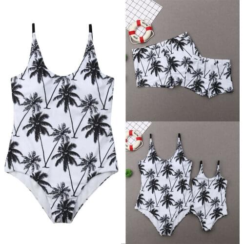 Family Swimwear Mother Daughter Matching Women Kid Palm Tree Swimsuit Men Boys Print Short Pants Bathing Suit