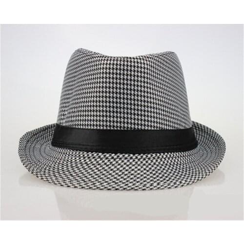 Fashion Unisex Plaid Fedora Hat With Band Short Bow Brim Trilby Jazz Hats Chic England Retro Panama Caps For Men And Women