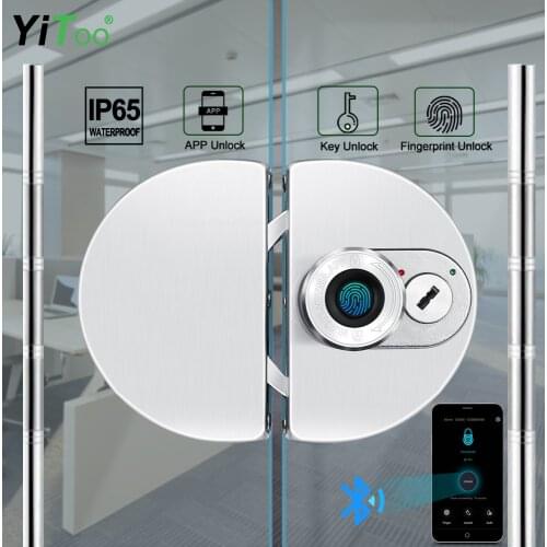 YiToo Smart Fingerprint Glass Door Lock Stainless Steel Bluetooth APP No Drill Outdoor Waterproof Built in Rechargeable Battery