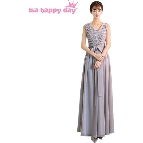 Engagement long beautiful dress size 6 gray chiffon gown bridal gown v neck dresses bridemaid dresses for ladies H4192