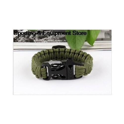1PC New Camping Compass Paracord Parachute Cord Plastic Buckle Bracelets Survival Whistle Buckle Army Green Color