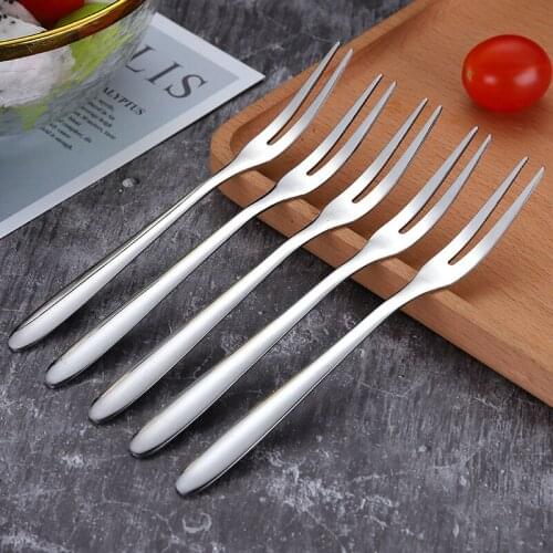 10 PCS 304 thickened stainless steel fruit fork two-tooth dessert fork creative cake moon cake fork Western tableware
