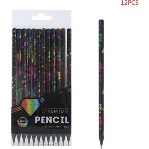 12pcs/box DIY HB Pencil Printing Diamond Color Wood Pencils Drawing Stationery