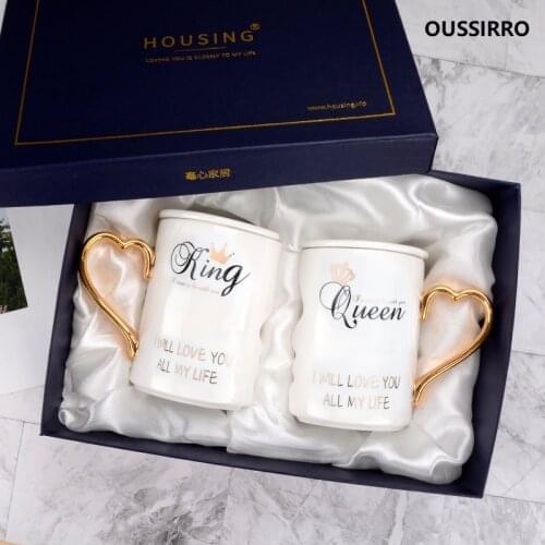 2Pcs/Set Couple Cup Ceramic Kiss Mug Valentines Day Wedding Birthday Gift Box