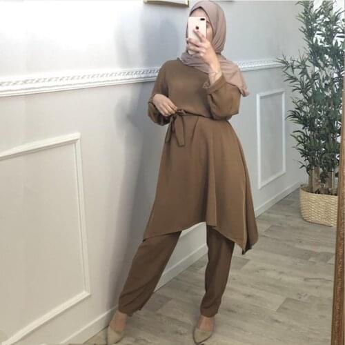 2 Pieces Muslim suits Hijab Muslim Sets Female Kaftan Islamic Clothing Grote Maten Dames Kleding Ensemble Femme Musulmane WY32