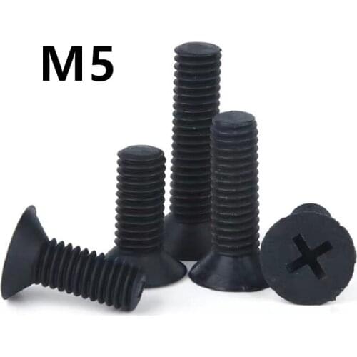 200/100PCS M5x8/10/12/15/20/25/30/35/40mm black cross flat plastic screw Nylon insulated screw countersunk head cross bolt screw