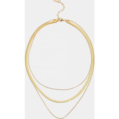 3-layer Snake Chain Necklace For Women Stacking Jewelry 14K Gold Plated Stainless Steel Chunky Necklace