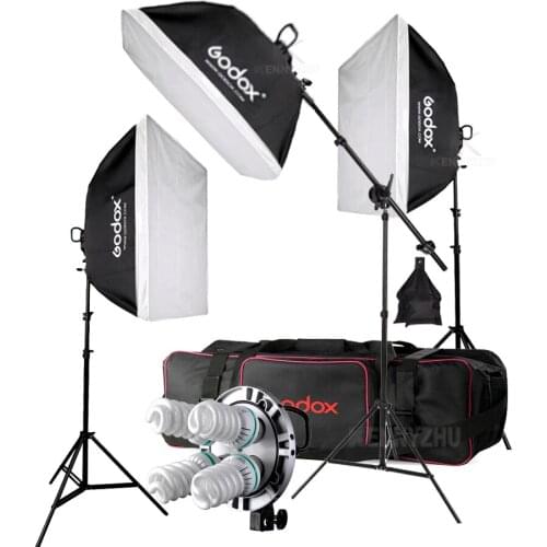 3x Godox TL-4 E27 4 Socket Light Holder Head +12pcs 150W 5500K Bulb + 60x90cm Softbox 2m Stand Carrying Bag Studio Lighting Kit
