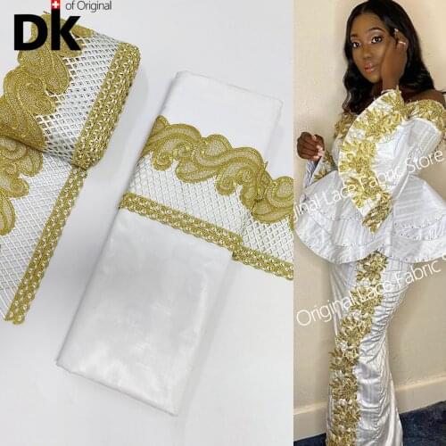 5+5 Yards White And Gold African Lace Fabric 2020 High Quality Lace Ribbon For Crafts With Bazin Riche Gextczer Nigeria Dresses