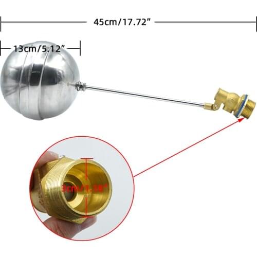DN25 1" Inch Automatic Stainless Steel Float Ball Valve for Water Tank Liquid Level Metal Float Valve Body Brass Toilet Valve
