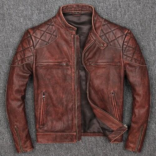 Free shipping.New style warm mens clothes,vintage motor biker leather Jackets,man cool black genuine Leather jacket.homme slim