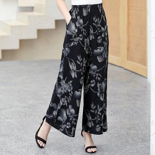 Women Beach Wide Leg Pants Plus Size 4XL Loose High Waist Pants 2020 Summer Vintage Print Pants Women Trousers Ladies Clothing