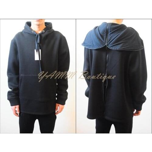 Black Mens Oversized Hoodie Two Way Zip System Through The Back&Hood