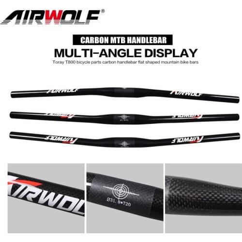 AIRWOLF Mtb Bike Carbon Handlebar T800 Carbon Fiber Mountain Bicycle Flat Handlebar or Riser bar Matte Glossy Diameter 31.8mm