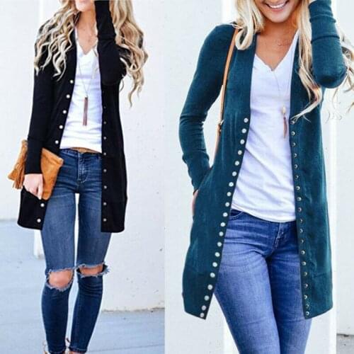 Hirigin Women Ladies Autumn Long Jacket Coat Button V Neck Long Sleeve Slim Knitted Cardigan Outwear