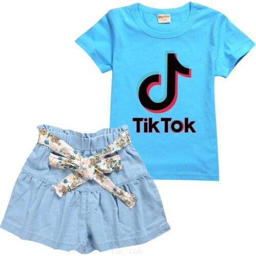 Girls Clothing Sets Tik Tok Summer Kid Clothes Baby Outfit Sport Suit Children Clothing Kids Set Girl TShirt + Denim Skirt Pants