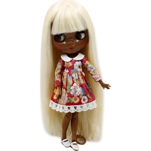 ICY DBS Blyth bjd dolls super black skin tone darkest skin black Light yellow soft straight hair joint body BL0510