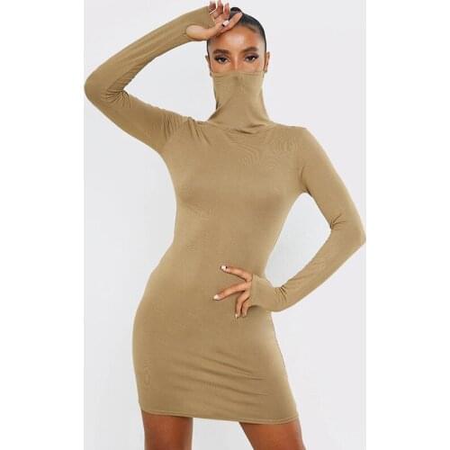 Hot Turtleneck Mask Design Mini Bodycon Dresses for Women 2020 Fall Fashion Streetwear Solid Female Slim Dress Outfits Undefined