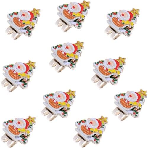 Christmas Gifts Mini Santa Claus Alloy Hat Clip Magnetic with Removable Golf Ball Marker, 10 Pieces