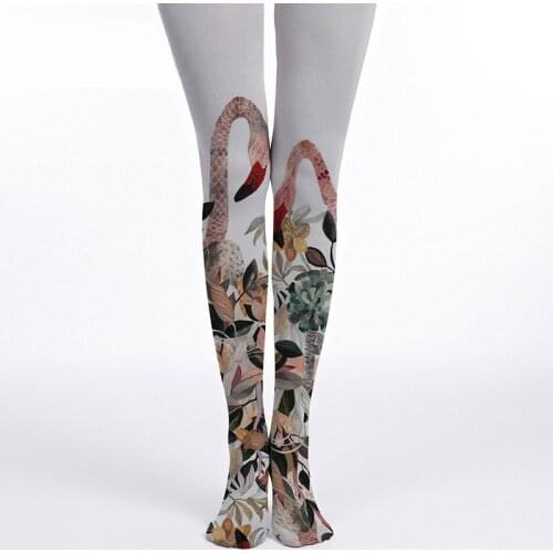 Flamingo Flower Print Women Pantyhose Dropship And Bulk