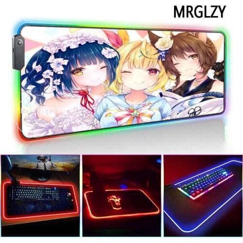 MRGLZY Drop Shipping Multi-size Anime Girl Mouse Pad LED Light RGB Gamer Large Desk Mat Gaming Accessories for Laptop Keyboard