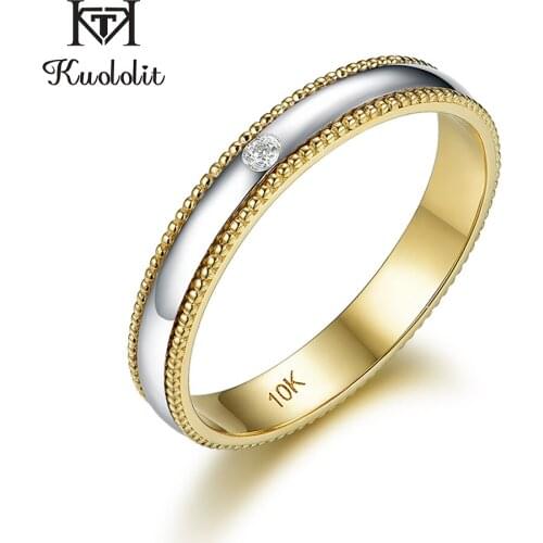 Kuololit Natural Diamonds 10K Solid yellow Gold Rings for Man Women rings Color separate gold Vintage Wedding Engagement Ring