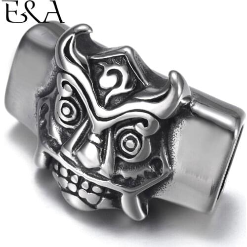 Stainless Steel Punk Viking Mask Slider Beads 12*6mm Hole Slide Charms for Mens Leather Bracelet Jewelry Making DIY Accessories