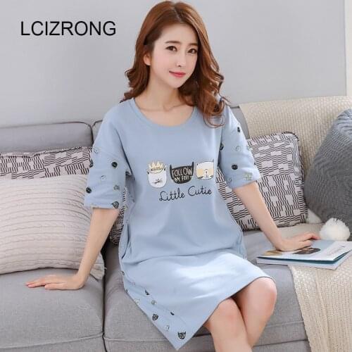 Cute Cartoon Cotton Women Nightgown Sleepwear Summer Casual Ladies Night Dress Homewear 3XL Loose Panelled With Pocket Lingerie