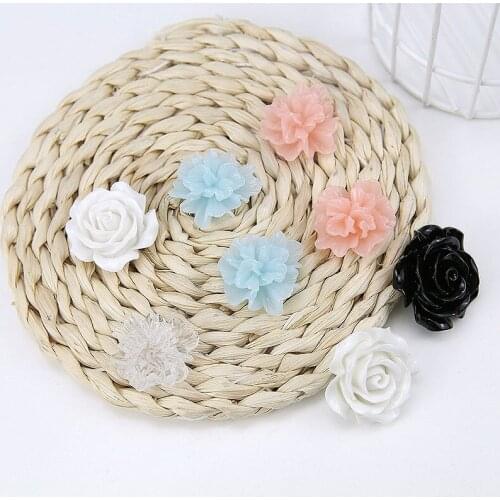 Newest 50pcs/lot color printing cartoon rose flowers shape resin flatback florals beads diy jewelry earring accessory