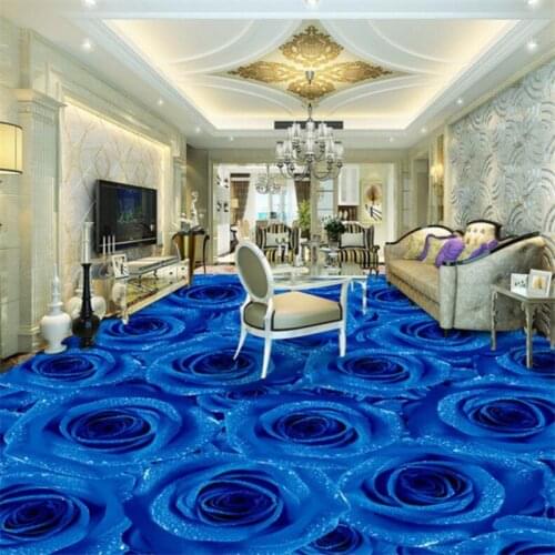 Custom creative blue rose living room 3D floor painting self - adhesive green living room shopping malls decorative floor sticke