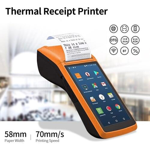 POS Thermal Receipt Printer with 5'' Touch Screen 5MP Camera Support 3G WIFI BT 70mm/s 58mm 1GB RAM+8GB ROM Android 6.0 Printer