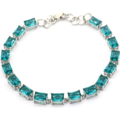 11x11mm Super Big European Design Created Green Emerald Bright Zircon Jewelry Women Silver Bracelet 7.5-8.5inch